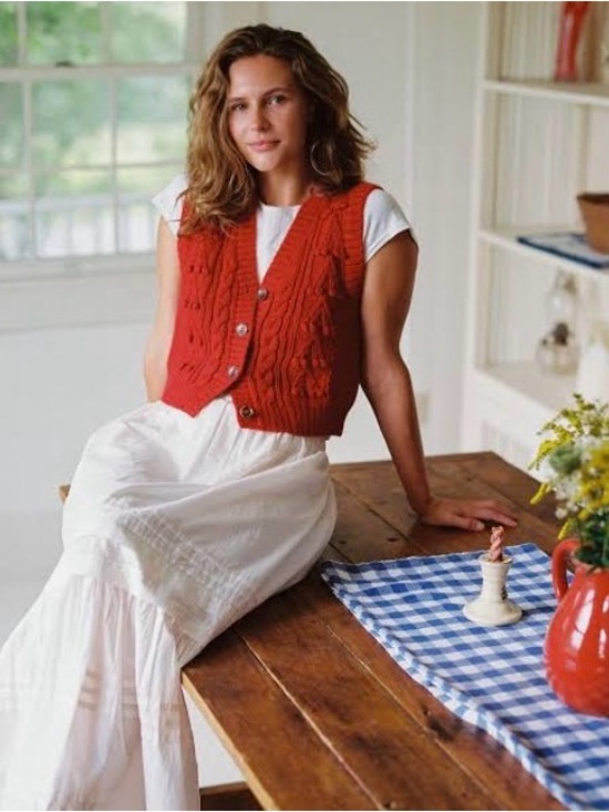 Christy Dawn Tops - Christy Dawn Brick white Cable Knit Buttoned Vest